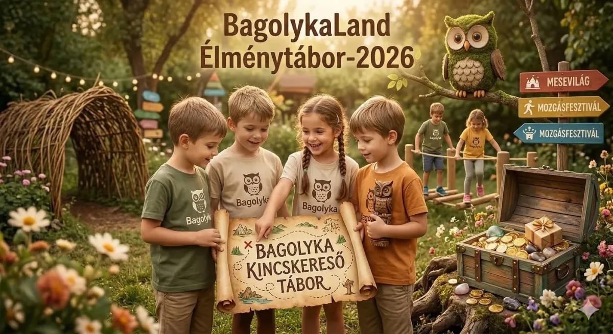BagolykaLand Kincskereső Élménytábor 2026 — gyerekek a kertben kincsesládával